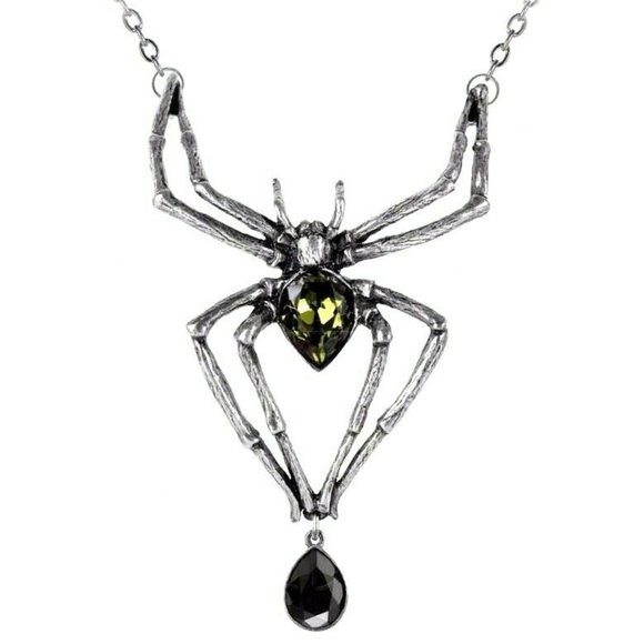 Alchemy Gothic Spider Pendant Green Black Crystals NWT Worn By Alice Cooper! - Picture 1 of 5